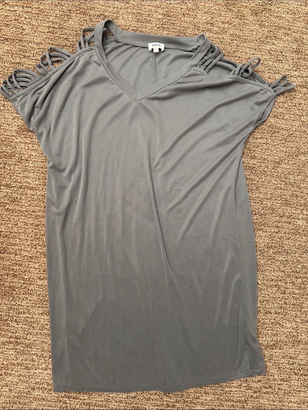 BKE Gray Cold-Shoulder V-Neck Dress